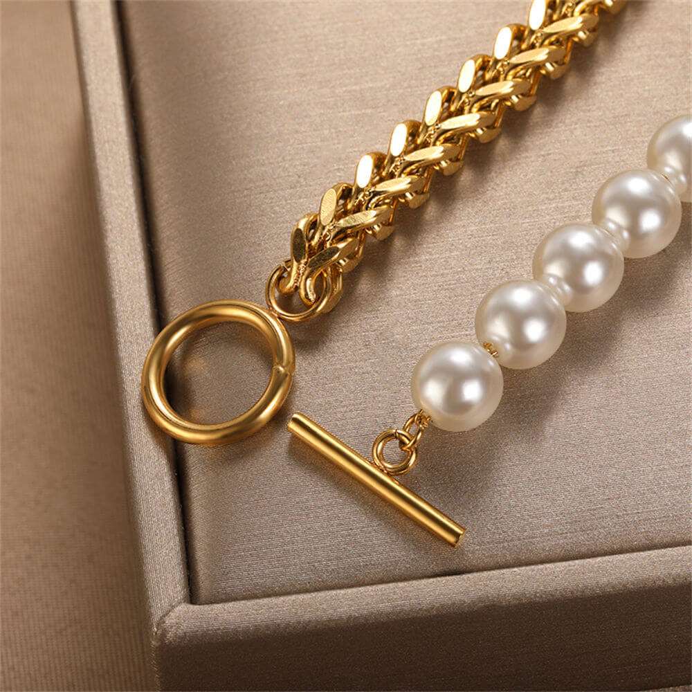 Casual-Gold-Cuba-Chain-Bracelet-For-Women-Fashion-Half-Pearl-OT-Buckle-Jewelry
