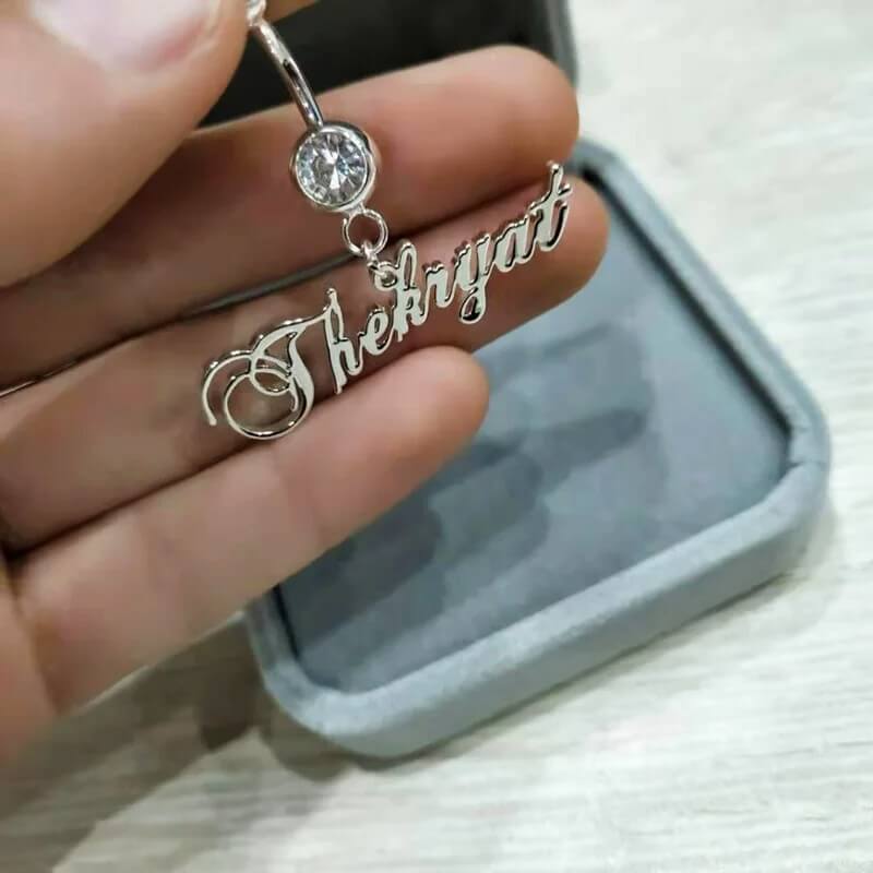 Personalized Name Dangle Belly Ring in 925 silver