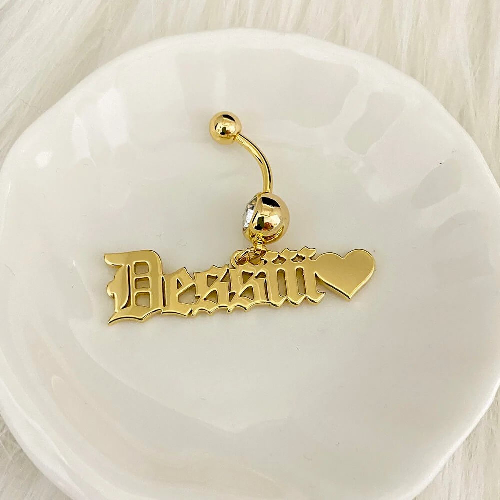 Personalised Belly Button Bar Piercing Custom Rings  in 18k gold