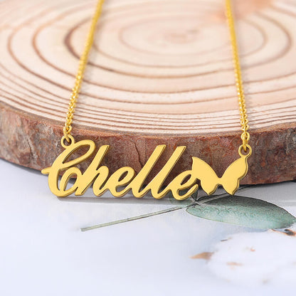Custom-name-necklace-with-butterfly-Nameplate-Star-Choker-Gold-Personalized-Jewlery