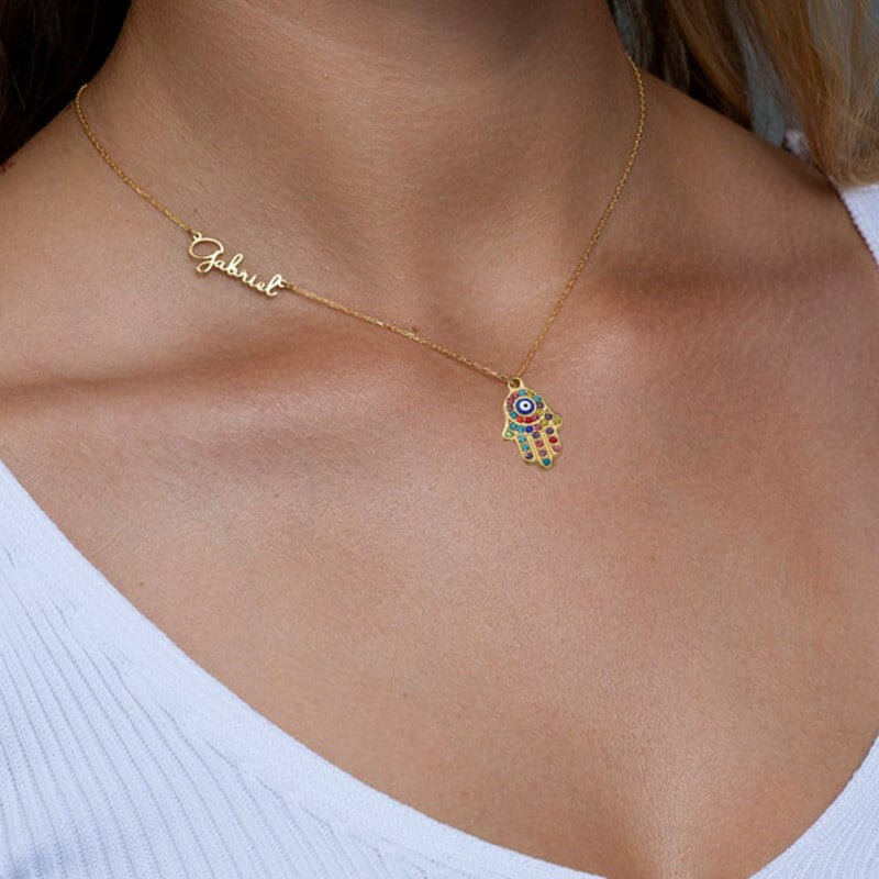 Gold-Hand-Name-Necklace-with-Evil-Eye-Personalized-Rainbow-Hamsa-Jewelry