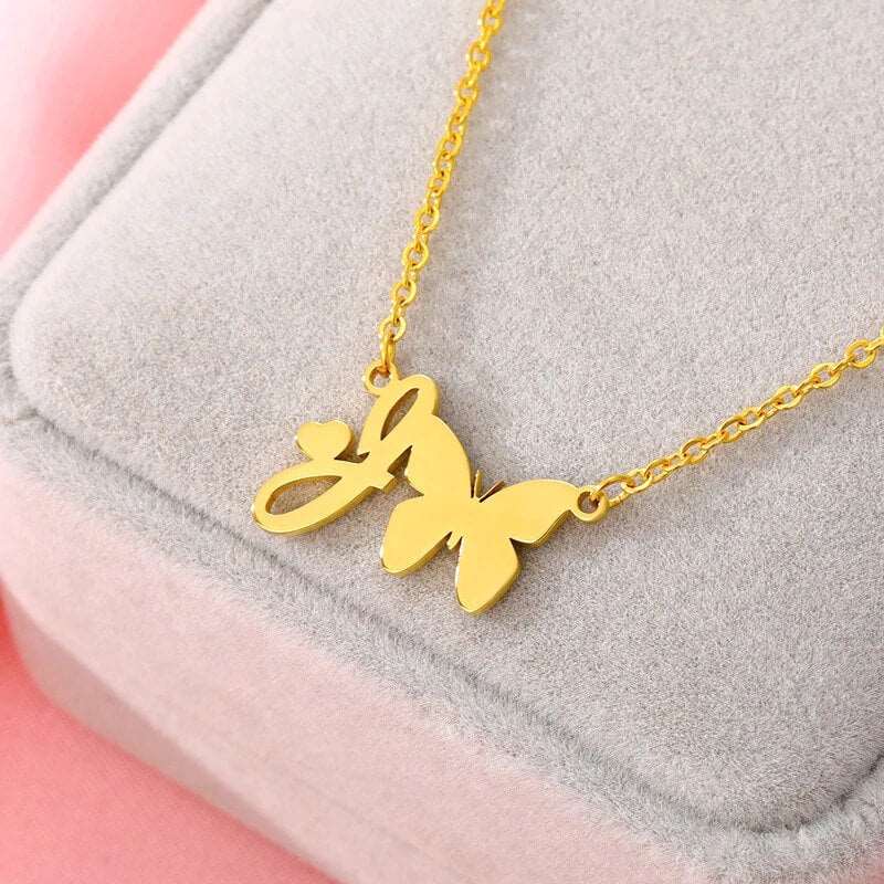 Cute Letter Initial Butterfly Necklace With Heart For Women Unique Jewelry Personalized Necklace