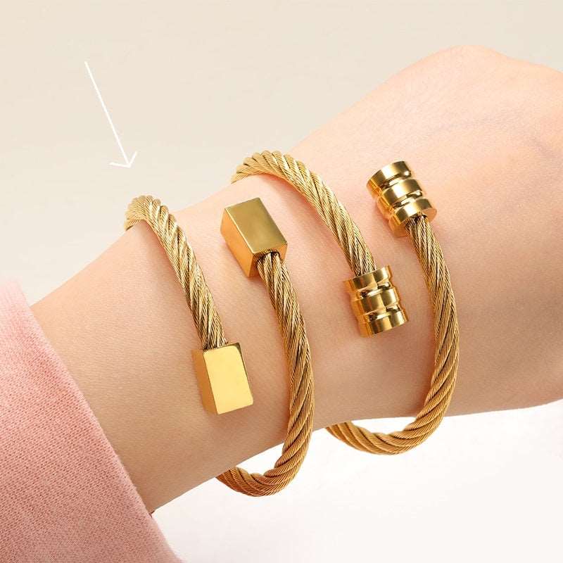 Simple-stacking-Wist-Open-Gold-Color-Rope-Cube-Bangle-Bracelet