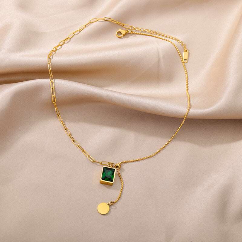 Square-Emerald-Charm-Cubic-Pendant-Necklace-Jewelry-Choker-Jewelry-For-Women
