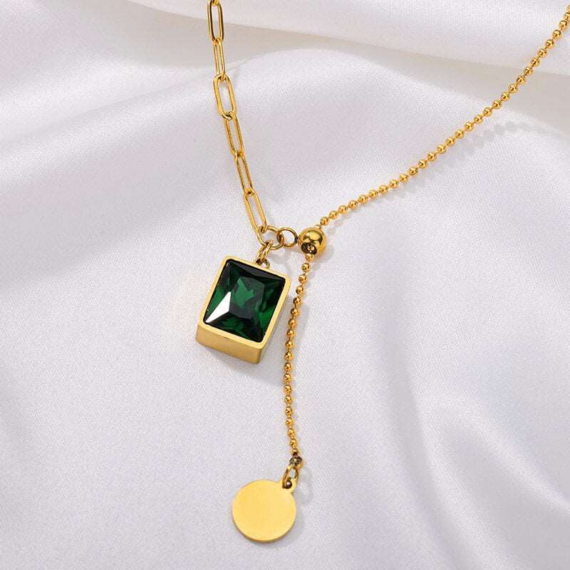 Square-Emerald-Cubic-Pendant-Necklace-Jewelry-Choker-Jewelry-For-Women