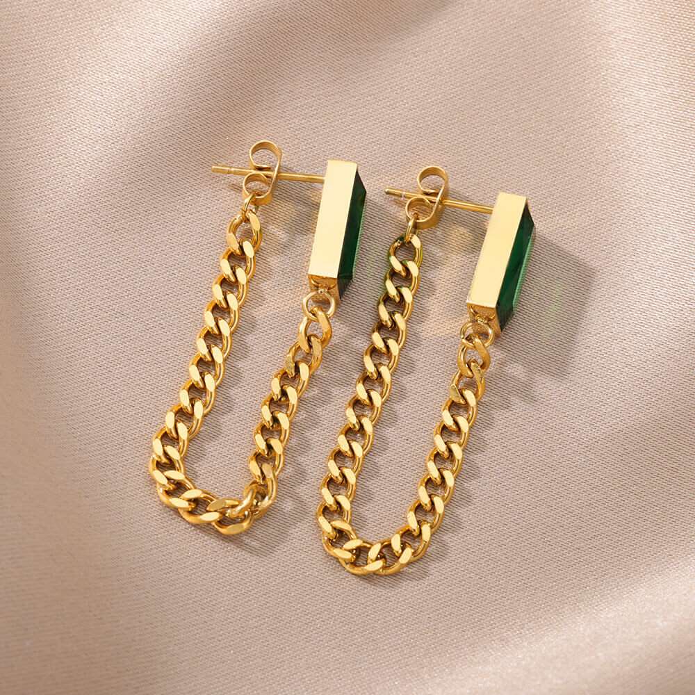 Square-Green-Drop-Earrings-For-Women-Curb-Chain-Link-Dangle-Earring-Casual