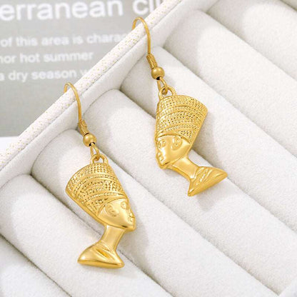 Trendy-Gold-Color-Egyptian-Queen-Nefertiti-Drop-Earrings-For-Women