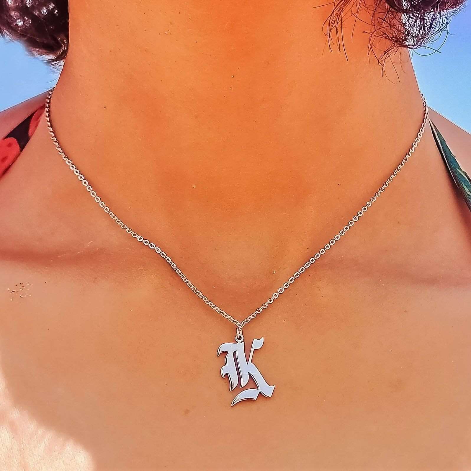 Buy Old English Initial Necklace 14K Gold or 925K Sterling Silver Gothic Initial  Necklace Personalized Necklace Old English Font Necklace Online in India -  Etsy