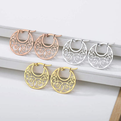 Boho Round Hollow Earrings for girls in silver and gold - Free shipping Simply Bo