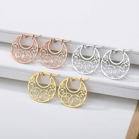 Boho Round Hollow Earrings for girls in silver and gold - Free shipping Simply Bo