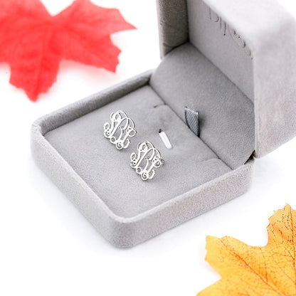 Custom-Monogram-Stud-EarringsFor-Women-silver-Personalized-gift-box