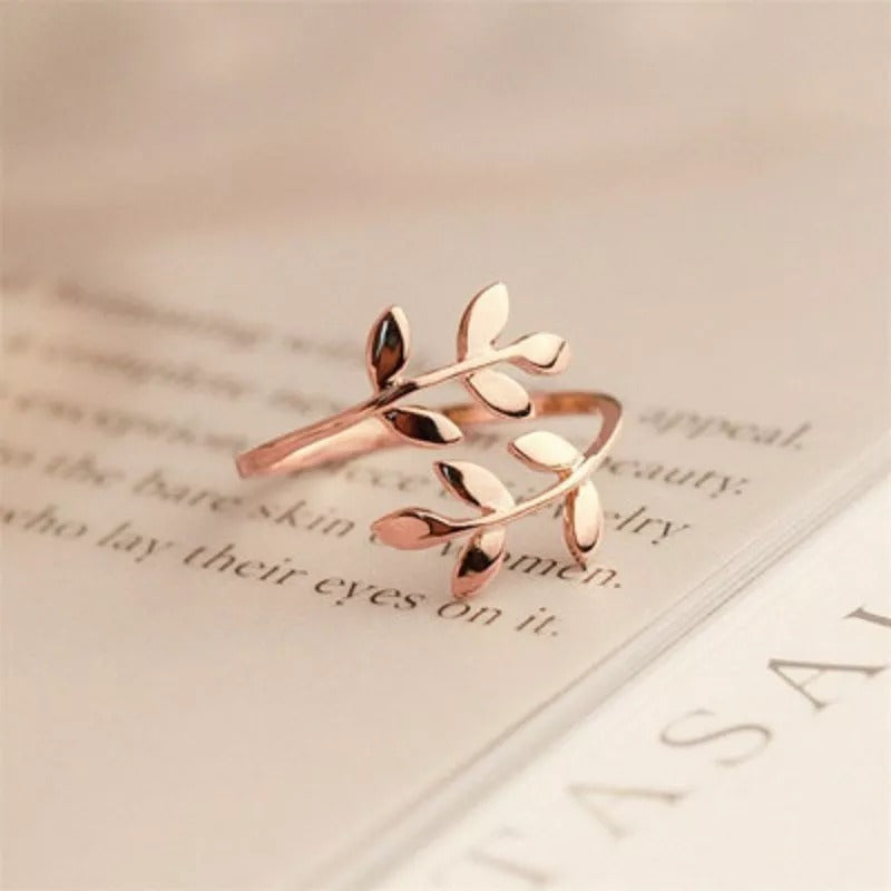 Fashion-Open-Leaf-Rings-For-Women-Girls-Rose-Gold-Resizable-Plant-Female-Knuckle-Ring