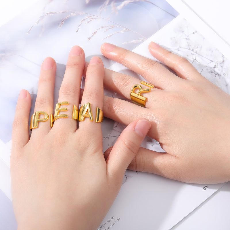 Personalized Initial Band Ring Custom Initial Ring Letter Ring in Gold For WOmen Free Shipping - Simply Bo