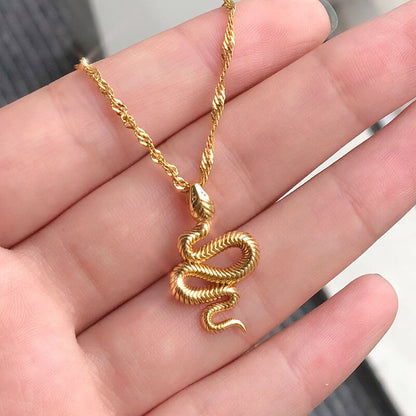Women's Yellow Gold Cobra Snake Necklace Trendy Layering Pendant Necklace Free Shipping - Simply Bo