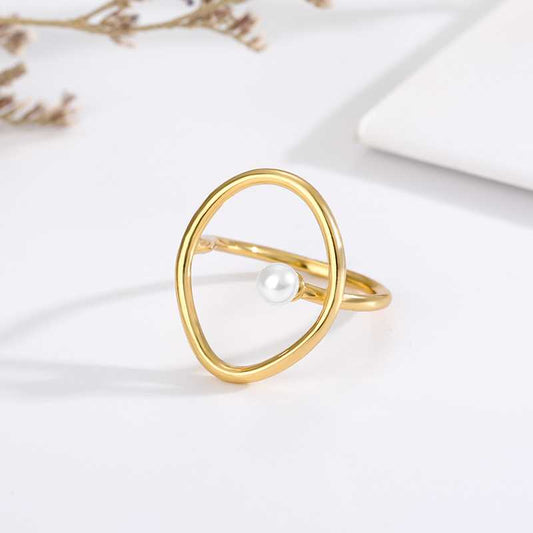 Trendy unique Open Circle Pearl Ring jewelry for women in gold with Free shipping - Simply Bo