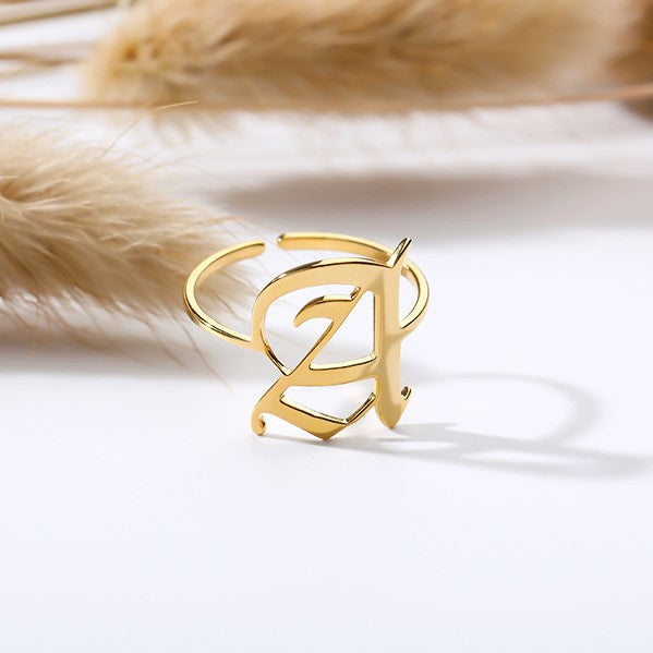 Personalized Custom Old English Font Initial Letter Jewelry Ring in Gold For Girls Free Shipping - Simply Bo