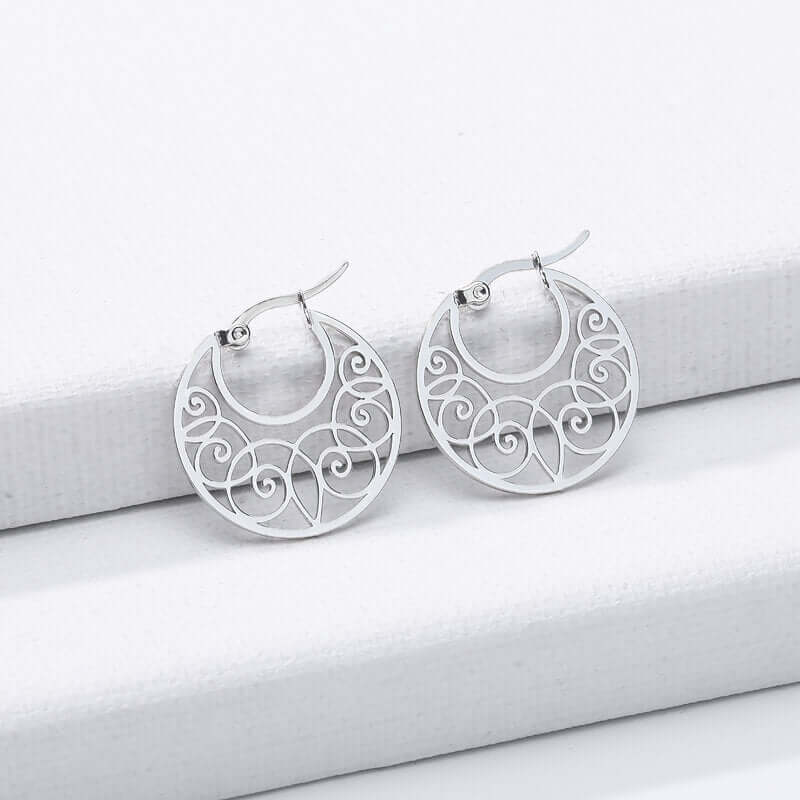 Boho Round Hollow Earrings for girls in silver - Free shipping Simply Bo
