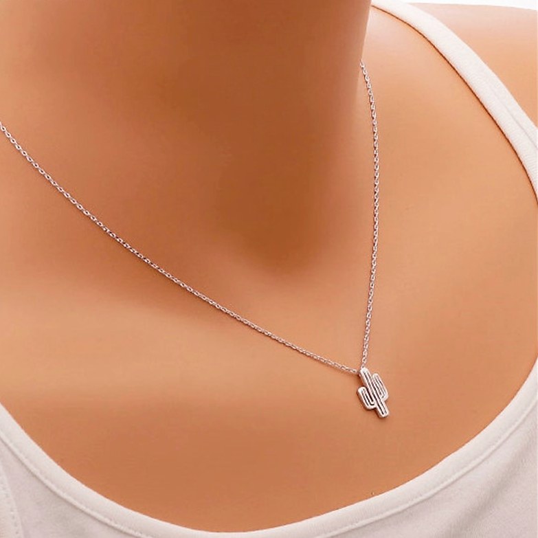 Bohemian Chic Summer Layered Silver Chain Choker Cactus Necklaces Women Delicate Pendan Bo Jewelry - Free shipping