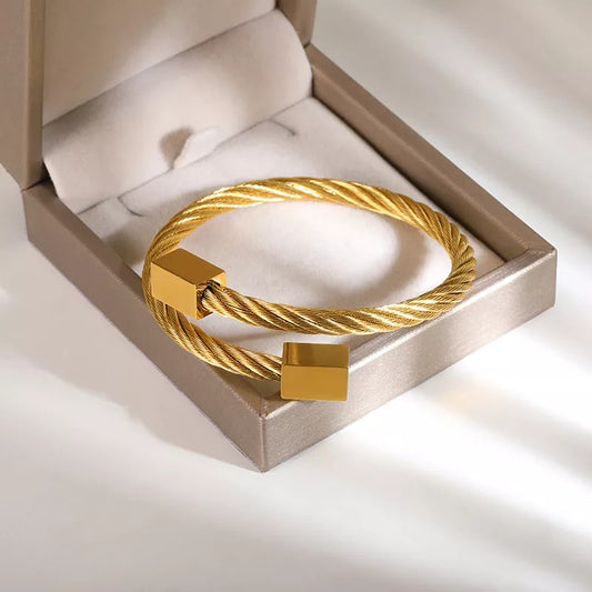 Simple-Trendy-Wist-Open-Gold-Color-Rope-Cube-Bangle-Bracelet