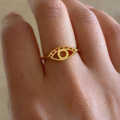 Stacking Thin Ethnic Turkish Eye Band Ring for women in gold Jewelry (Free shipping) | Simply Bo