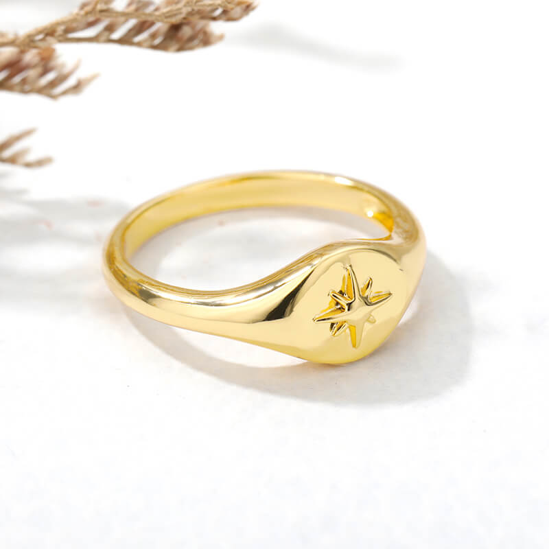 Simple Stacking Gold Color North Star Signet Ring Women Bo Jewelry(Free shipping) | Simply Bo