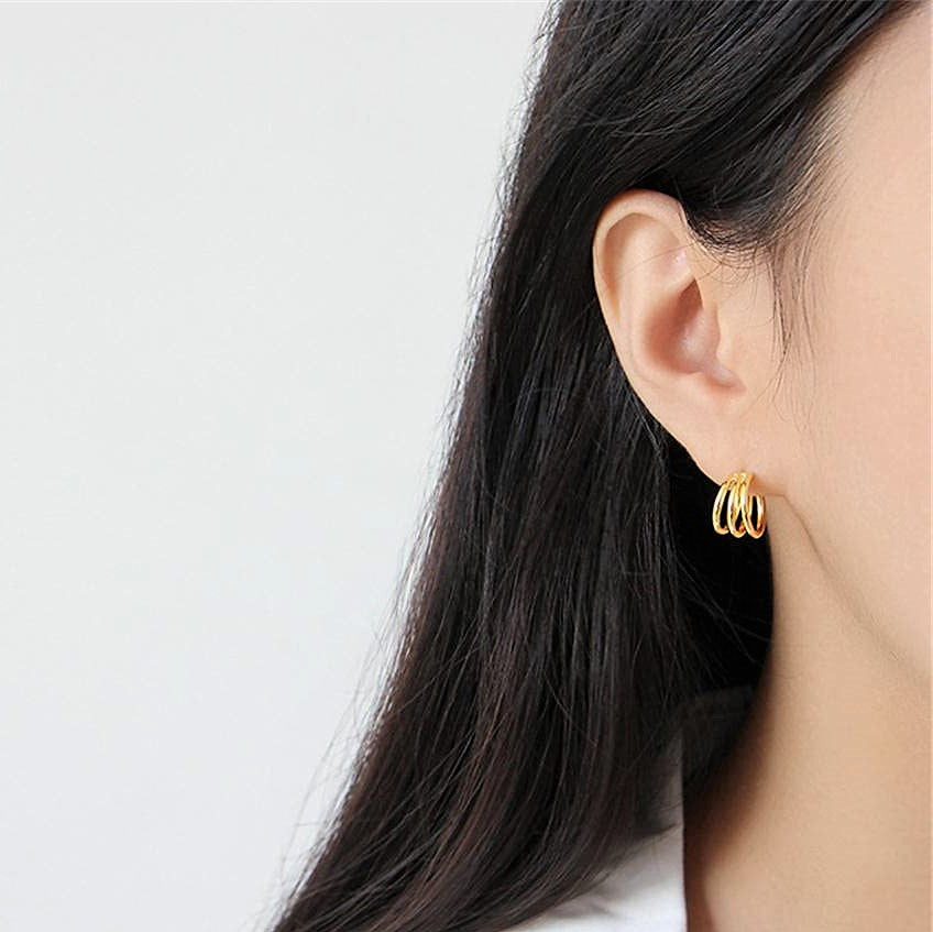 Gold Three Lines Small Round Hoops Earring for Women Men (Free shipping) | Simply Bo