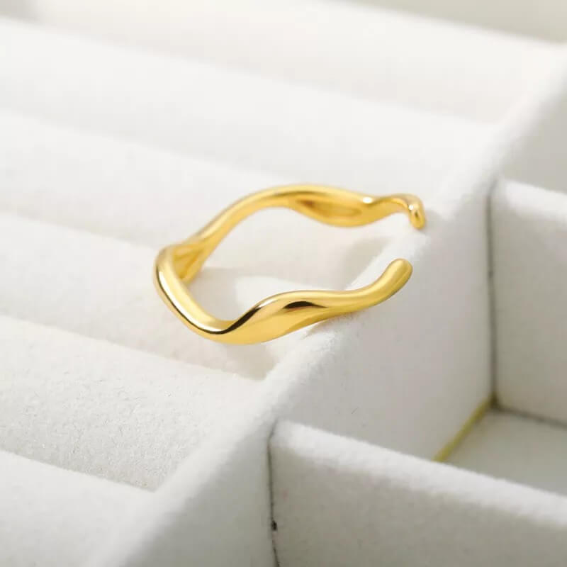 Stacking thin adjustable wavy Ring jewelry for women in gold with Free shipping - Simply Bo