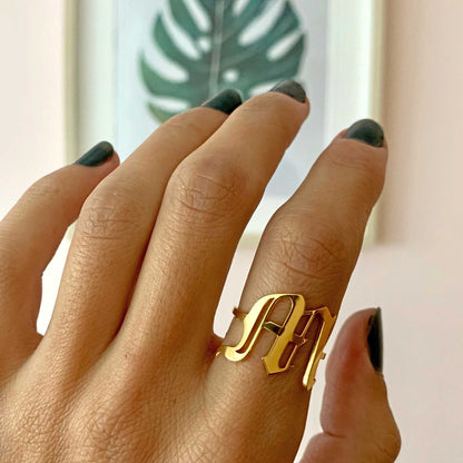 Personalized Custom Old English Font Initial M Letter Jewelry Ring in Gold For Girls Free Shipping - Simply Bo